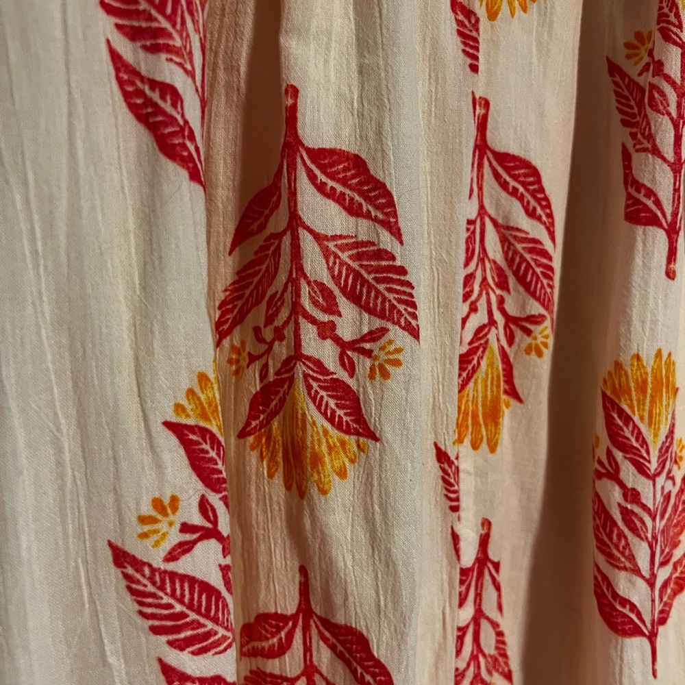 Old Navy Cream Maxi Dress with Pink and Yellow/Orange Leaf Print - Picture 3 of 8